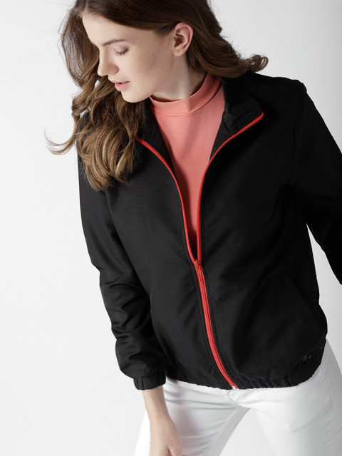 Mast & Harbour Women Black Solid Lightweight Bomber Jacket