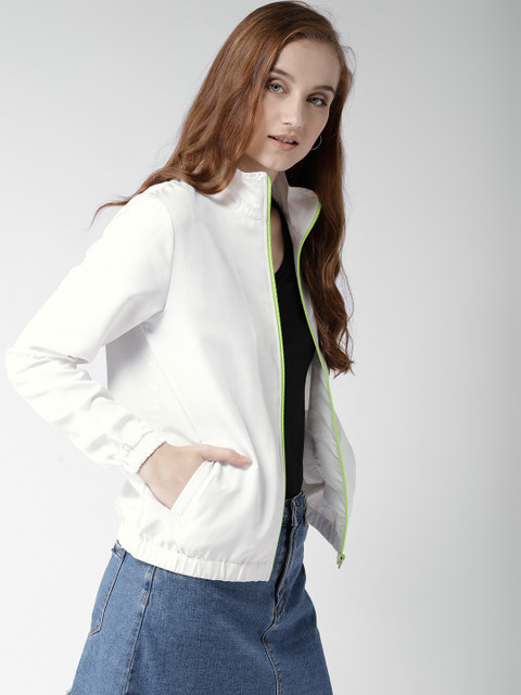 Mast & Harbour Women White Solid Lightweight Bomber Jacket - Image 3