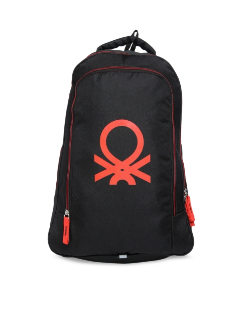 United Colors of Benetton Unisex Black & Red Solid Backpack