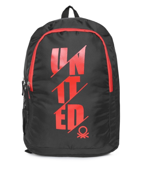 United Colors of Benetton Unisex Black & Red Brand Logo Backpack Image