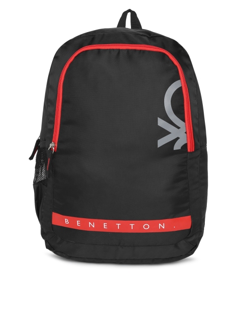 United Colors of Benetton Unisex Black & Red Brand Logo Backpack