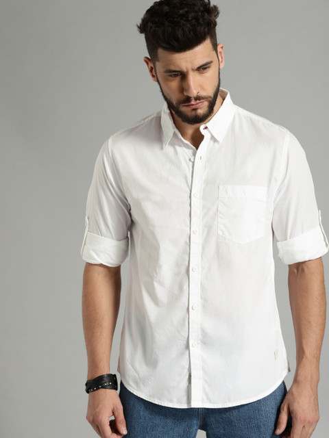 Roadster Men White Cotton Casual Shirt