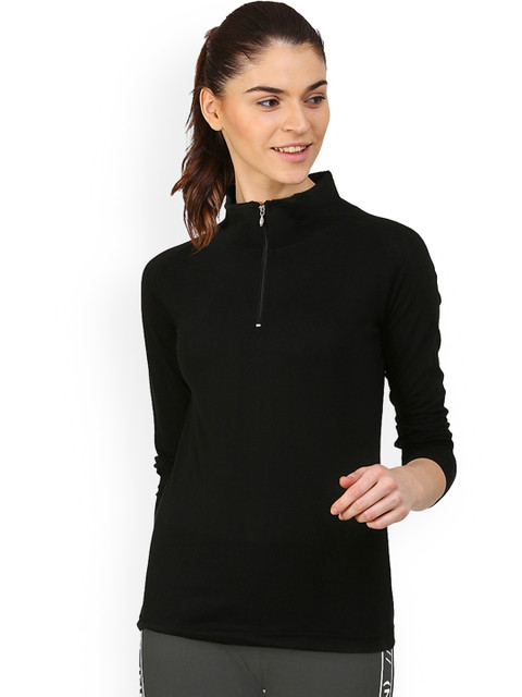 appulse Women Black Solid High Neck T-shirt