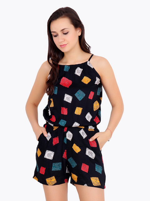 Cation Black Printed Playsuit