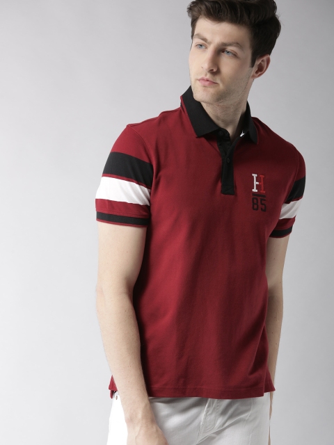 Tommy Hilfiger Men Maroon Solid Polo Collar T-shirt