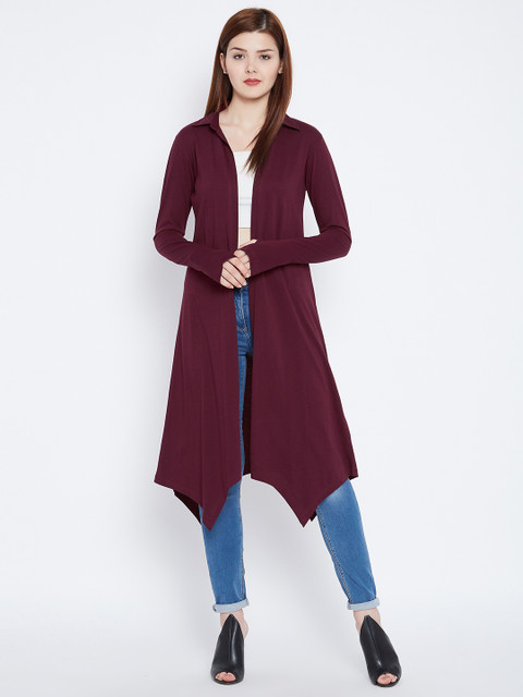 Hypernation Maroon Solid Open Front Shrug