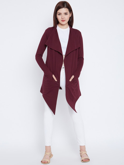 Hypernation Maroon Solid Open Front Shrug