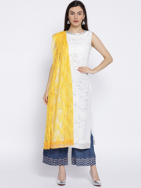 WEAVERS VILLA Yellow Lace Dupatta