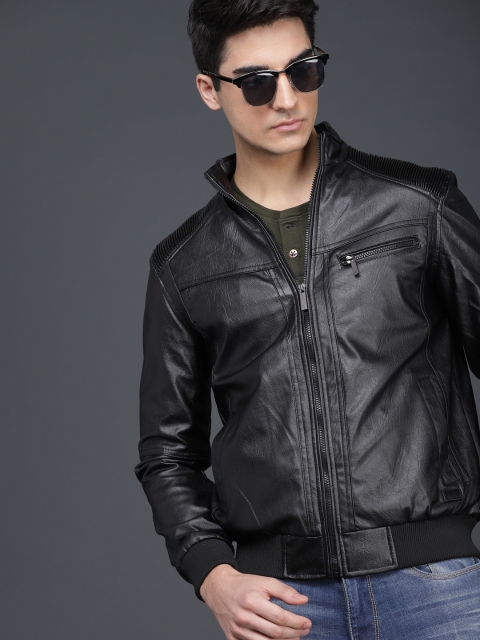 wrogn men black solid bomber jacket