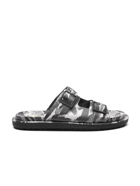 DIESEL Men Black & Grey Printed Comfort Sandals