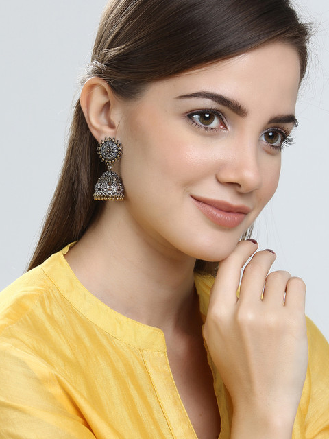 Rubans Silver-Toned & Gold-Toned Classic Jhumkas