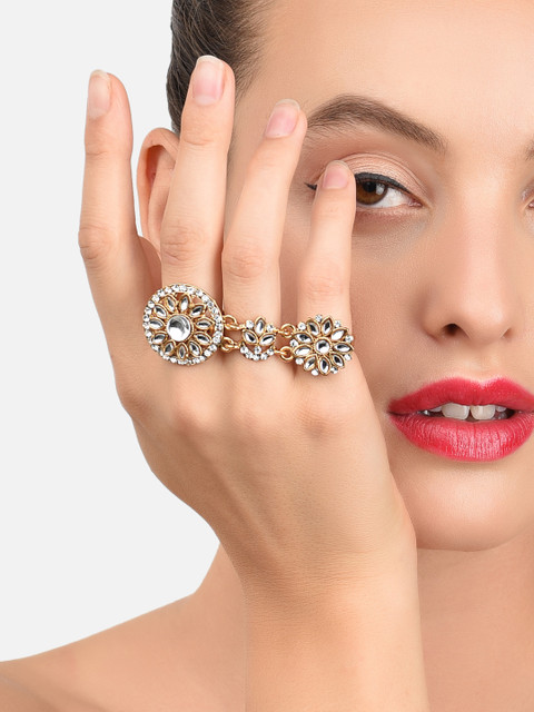 Zaveri Pearls Women Antique Gold-Toned Textured Adjustable Ring