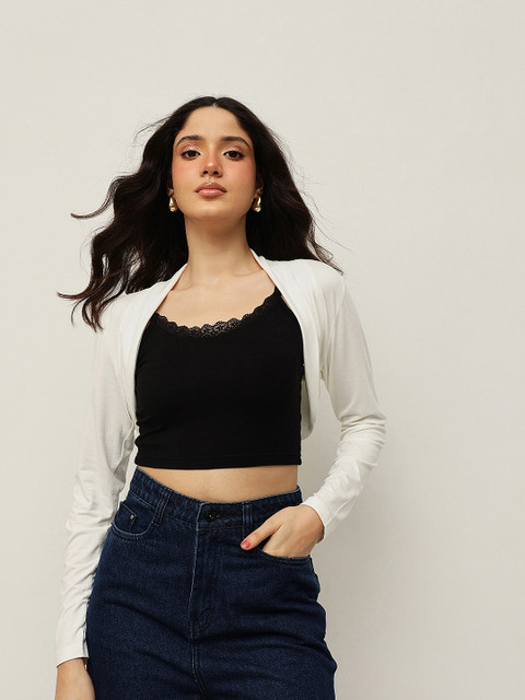 Espresso Off-White Solid Open Front Shrug