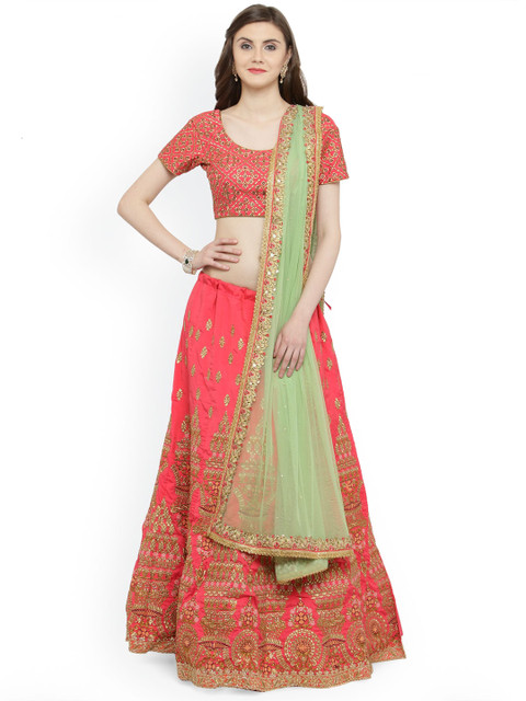 Shaily Pink & Gold-Toned Embellished Ready to Wear Lehenga & Unstitched Blouse with Dupatta