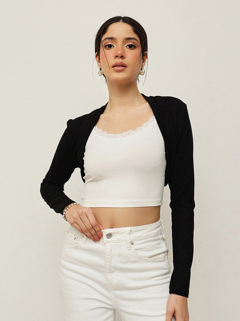 Espresso Black Solid Open Front Shrug