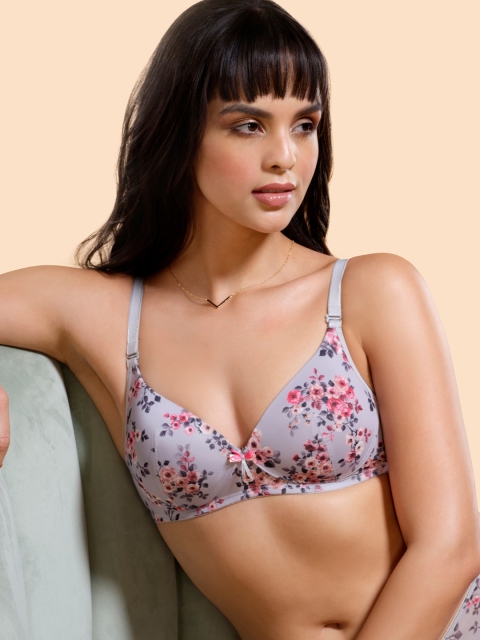 Enamor Women Grey Padded Non-Wired Perfect Plunge T-Shirt Bra With Detachable Straps