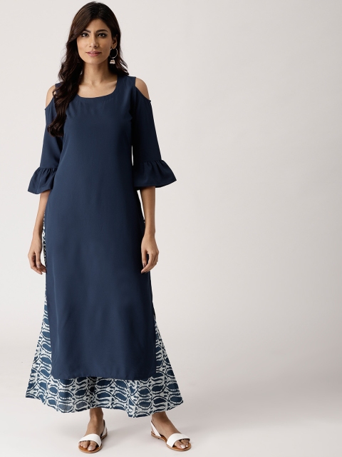 Libas Women Navy Blue Solid Kurta with Palazzos