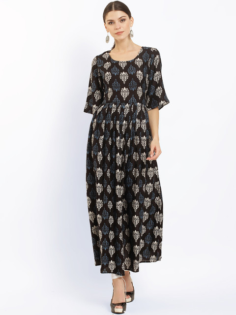 Ives Women Black & White Printed Anarkali Kurta