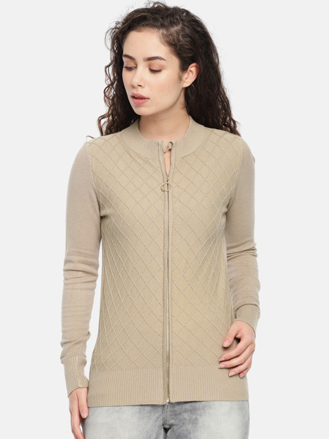Fort Collins Women Beige Self Design Cardigan