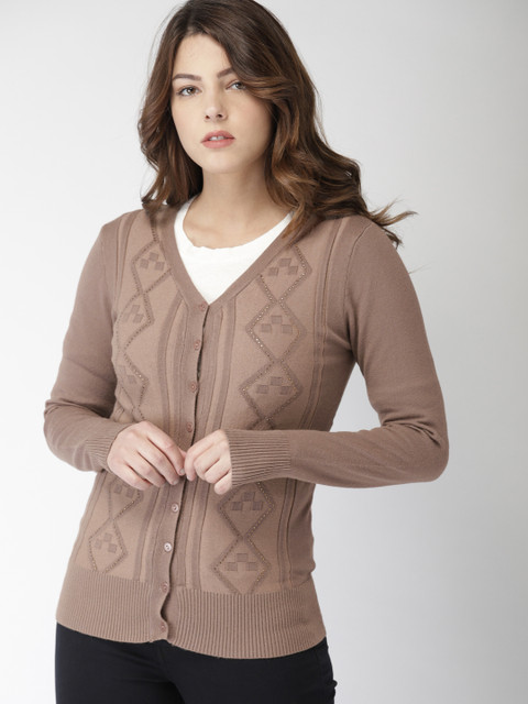 Fort Collins Women Taupe Self Design Cardigan
