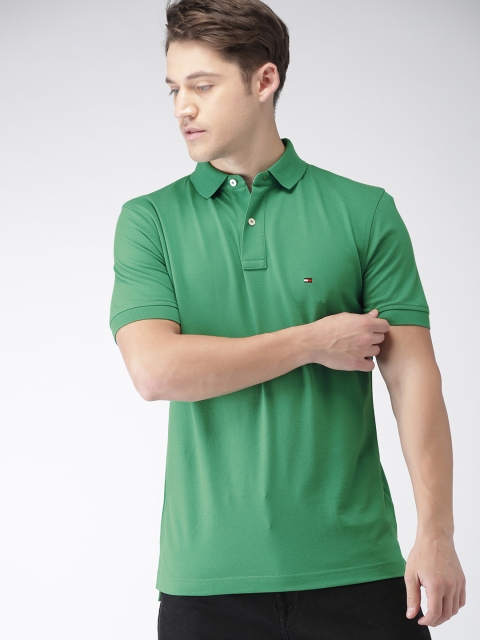 Tommy Hilfiger Men Green Solid Polo T-shirt