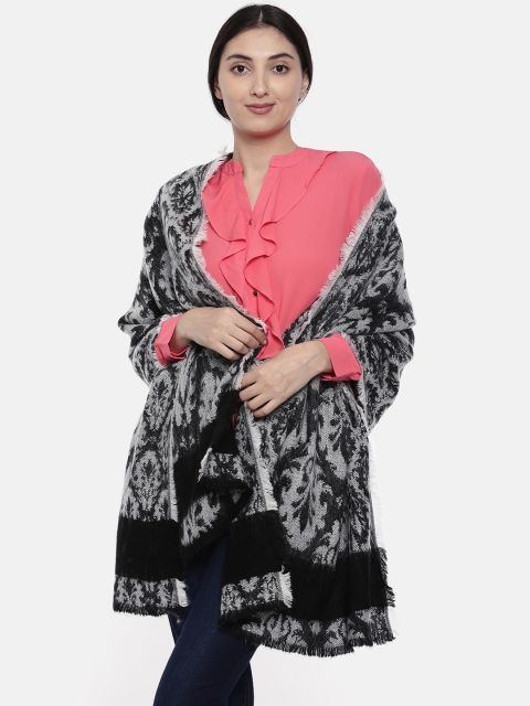 Noi Black & White Woven Design Shawl