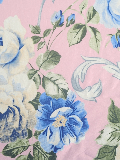 SWAYAM Pink & Blue Floral Flat 160 TC Cotton 1 King Bedsheet with 2 Pillow Covers - Image 4