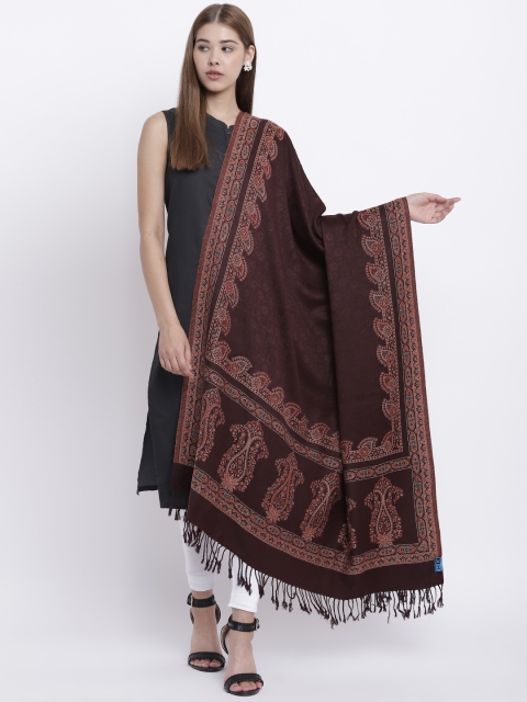 HK colours of fashion Women Coffee Brown Woven Design Shawl