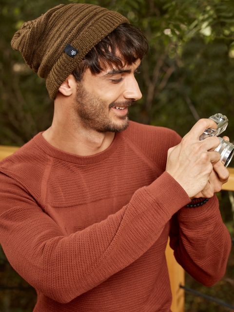 Roadster Unisex Brown Melange Solid Beanie