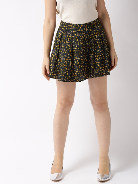 Sera Women Black & Yellow Printed Flared Skirt