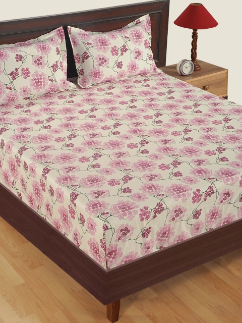 SWAYAM Sparkle Pink Floral 144 TC Double Bedsheet Set - Image 2