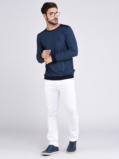 Rigo Men Blue Solid Round Neck T-shirt