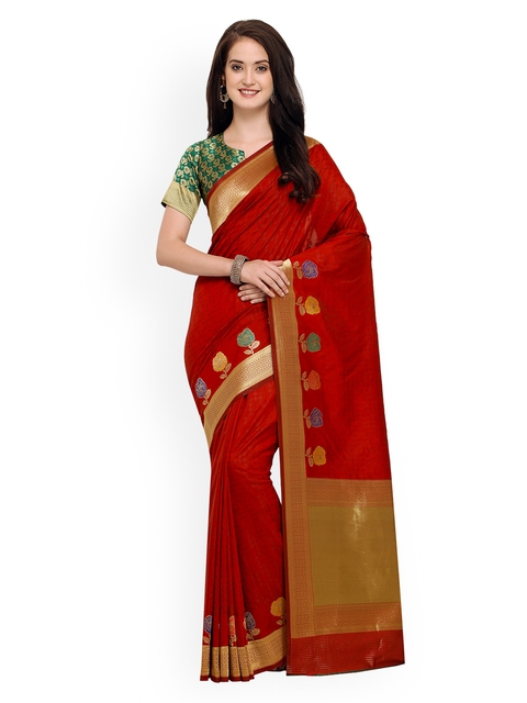 Shaily Red Pure Silk Embellished Banarasi Saree