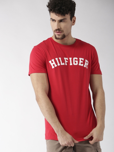 Tommy Hilfiger Men Red Solid Round Neck T-shirt