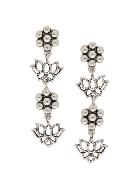 Buy Voylla Silver Plated Floral Drop Oxidised Earrings - - Accessories for Women - Image 3