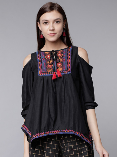 Vishudh Women Black Printed A-Line Top