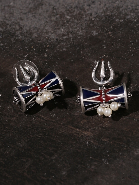 Studio Voylla Silver-Plated Oxidised Drop Earrings