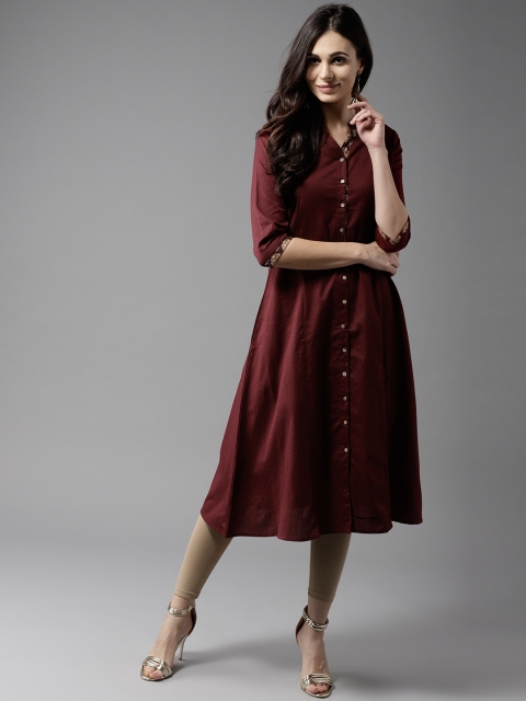 Moda Rapido Women Maroon Solid A-Line Kurta