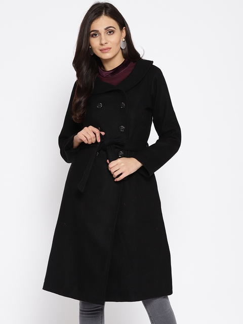 Athena Women Black Solid Longline Overcoat