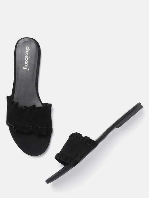 DressBerry Women Black Solid Open Toe Flats