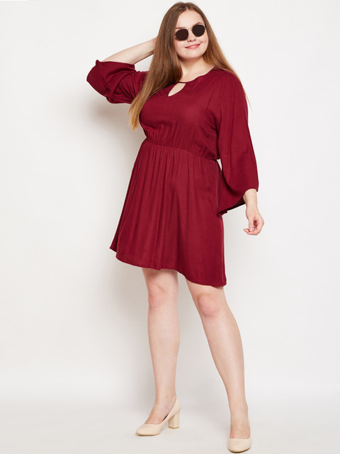 Oxolloxo Women Plus Size Maroon Fit and Flare Dress - Image 5