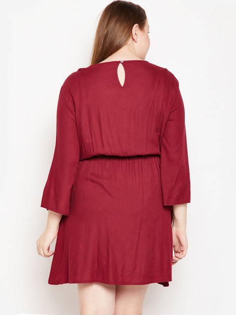 Oxolloxo Women Plus Size Maroon Fit and Flare Dress - Image 4