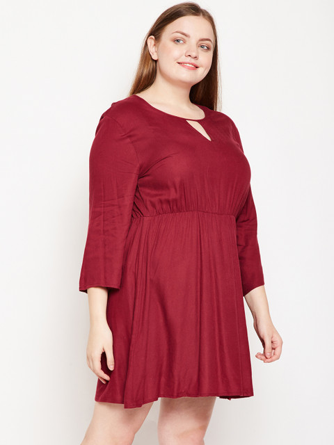 Oxolloxo Women Plus Size Maroon Fit and Flare Dress - Image 3