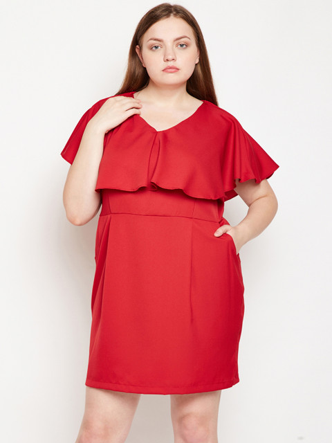 Oxolloxo Women Plus Size Red Solid Sheath Dress