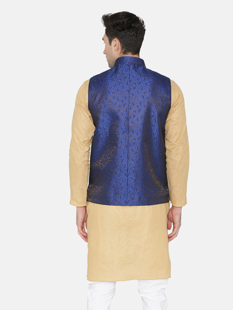 Wintage Men Blue Woven Design Nehru Jacket - Image 4