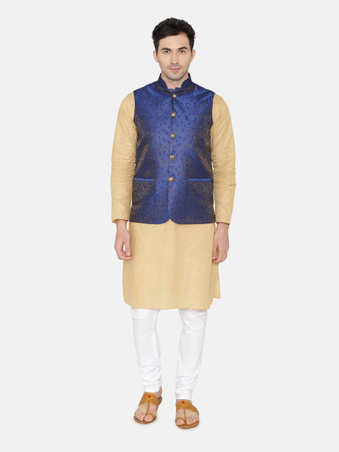 Wintage Men Blue Woven Design Nehru Jacket - Image 5
