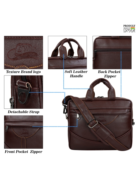 Leather World Unisex Brown 14 inch Solid Office Laptop Bag - Image 5