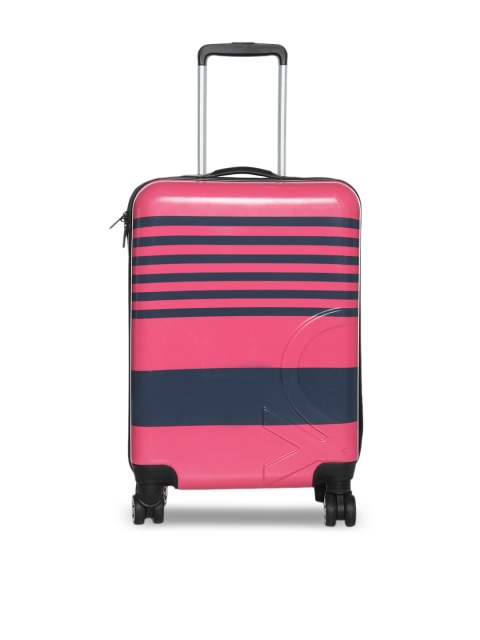 United Colors of Benetton Unisex Pink & Navy Blue Striped Cabin Trolley Suitcase