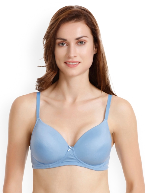 Zivame Blue & Blue Solid Non-Wired Lightly Padded T-shirt Bra