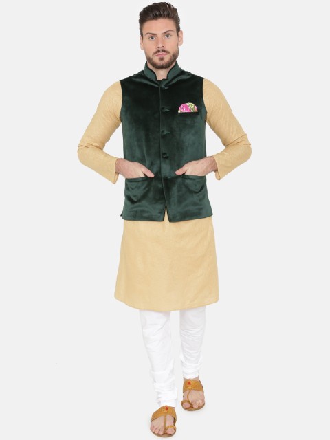 Wintage Men Green Velvet Nehru Jacket - Image 5